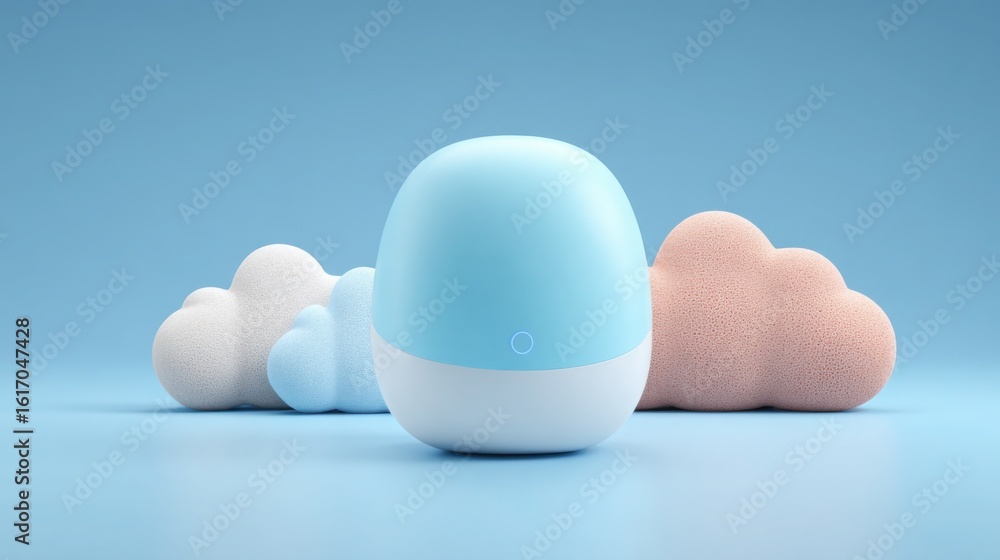 Poster conceptual icon of a blue egg representing minimal device design in quantum transaction processor sy