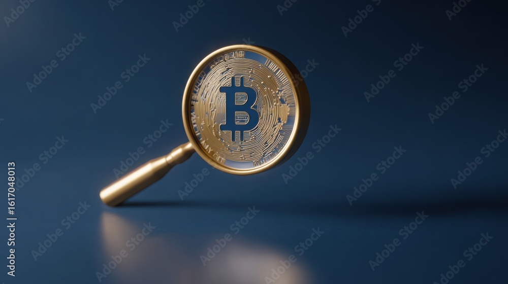 Poster creative concept of a magnified coin representing a qubit-based price oracle in the landscape of dig