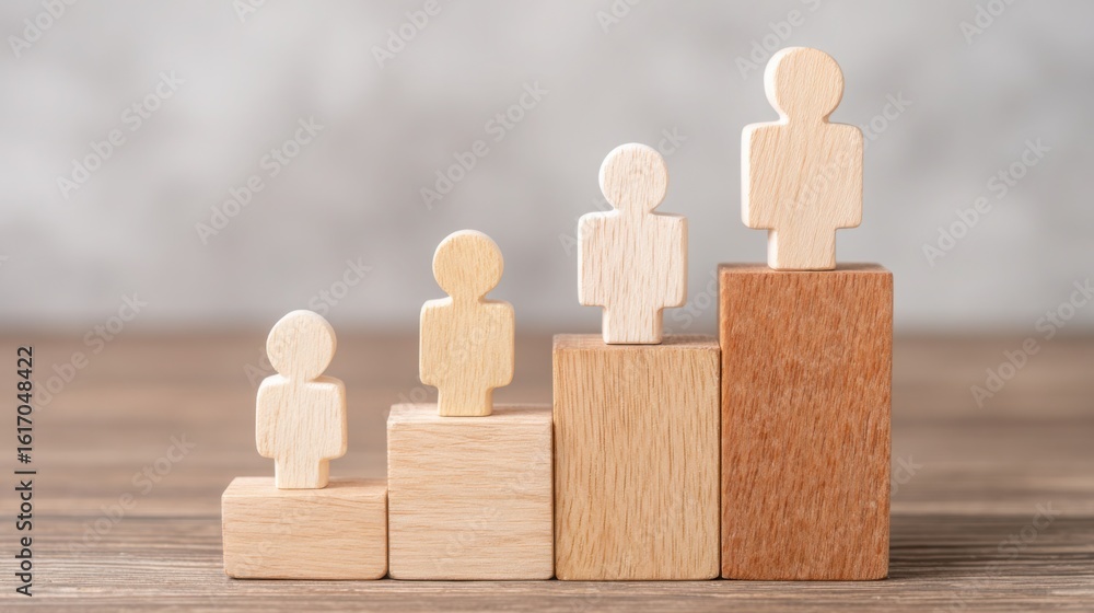 Poster wooden silhouette of a team framework representing growth and collaboration in a layered design conc