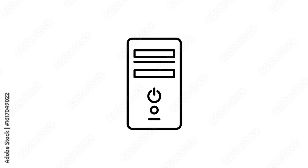 Poster outline icon of a desktop computer tower. minimalist line art illustration of a pc system unit for o