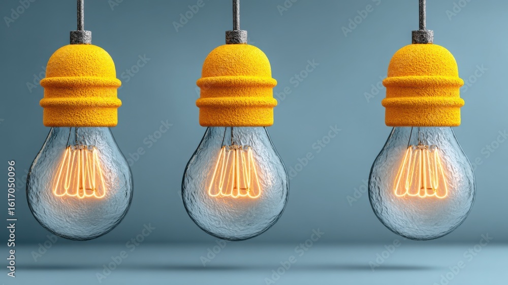 Poster bright team ideation flow icon concept featuring multiple light bulbs representing group ideas and i