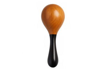 Wooden maracas featuring sleek black handle, resting on transparent surface, highlighting traditional latin percussion instrument's vibrant design