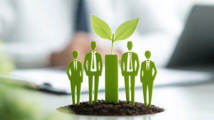 Team collaboration concept represented by investment return icon with team members planting ideas for growth