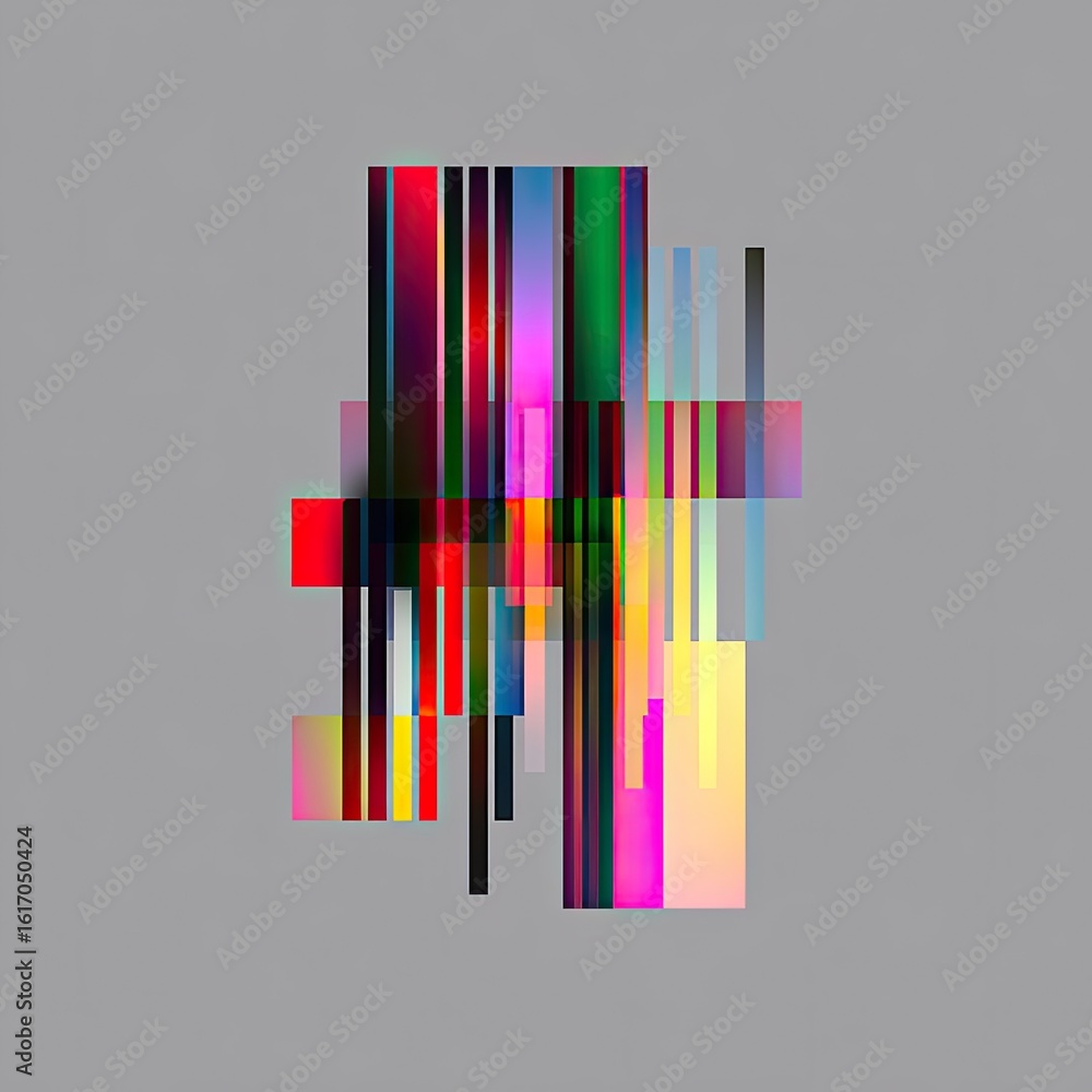 Poster abstract composition of vibrant overlapping shapes on a muted background