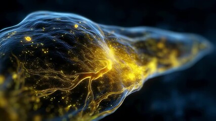 Medical 3D visualization of liver malfunction causing bright yellow bilirubin buildup in bloodstream and epidermis layers.