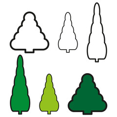 Christmas tree icons. Evergreen plant symbols. Forest Vector elements. Nature holiday illustration.