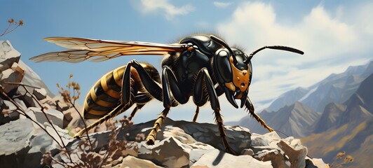 A haunted gothic Hornet perched on a wind-swept hill art, generative ai
