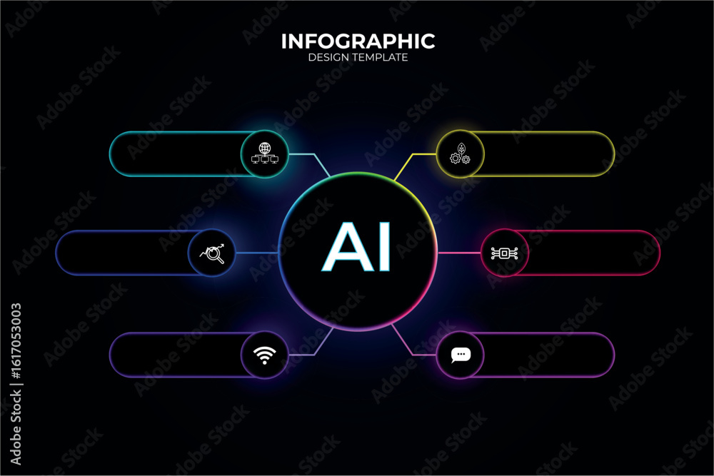 Fototapete multicolored infographic template for process business diagram ai. 6 buttons. glowing flat infograph