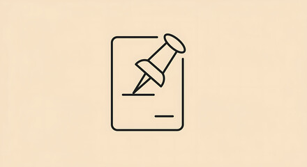 Minimalist outline icon of a push pin on a note. Office reminder and task management concept for business.
