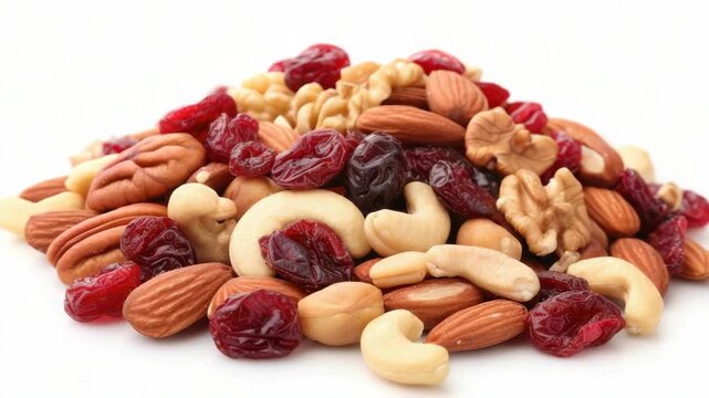 Colorful mix of nuts and dried fruits.