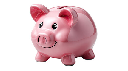 Obraz premium Pink Piggy Bank: A charming pink piggy bank, embodying financial security, sits poised, ready to accept coins. Its cheerful expression suggests a hopeful outlook on savings and investment.