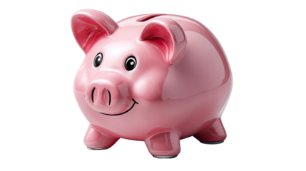 Pink Piggy Bank: A charming pink piggy bank, embodying financial security, sits poised, ready to accept coins. Its cheerful expression suggests a hopeful outlook on savings and investment.