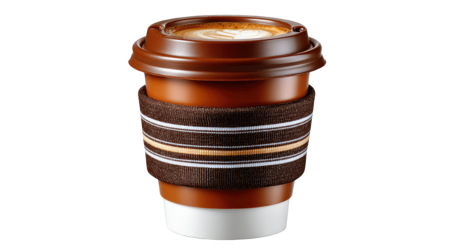 A Warm Cup of Coffee: A takeaway coffee cup with a snug sleeve, filled with the warmth of a fresh cup, offering comfort and a moment of relaxation.