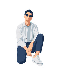 Detailed flat vector people and illustration, man with casual outfit