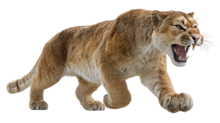 Ferocious Mountain Lion: A powerful mountain lion, captured in stunning detail, strides with an intimidating stance. Showcasing nature's raw beauty and the apex predator's intense stare.