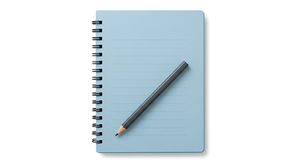 A clean illustration of a blue spiral-bound notebook and a black pencil, ideal for office, business, or educational concepts. Isolated on a white background.