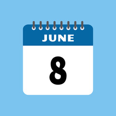 june 8 calendar icon Vector page month design