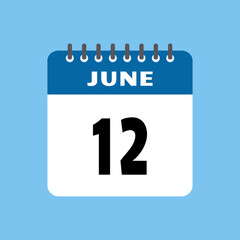 june 12 calendar icon Vector page month design