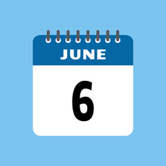 june 6 calendar icon Vector page month design