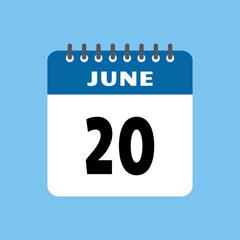 june 20 calendar icon Vector page month design
