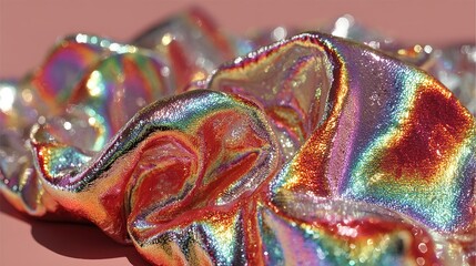Iridescent Fabric Folds: Abstract Texture with Rainbow Sparkle and Metallic Sheen