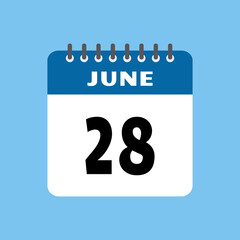 june 28 calendar icon Vector page month design
