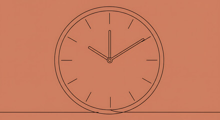 Minimalist single line art of an office wall clock. A simple vector concept for time management, deadlines, and business schedules.