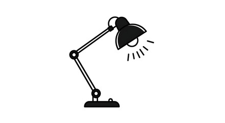 Minimalist outline illustration of a classic swing arm table lamp. A simple icon representing study, work, and bright ideas.