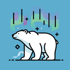 Naklejka premium Stylized Polar Bear Under Aurora Borealis in Arctic Landscape.