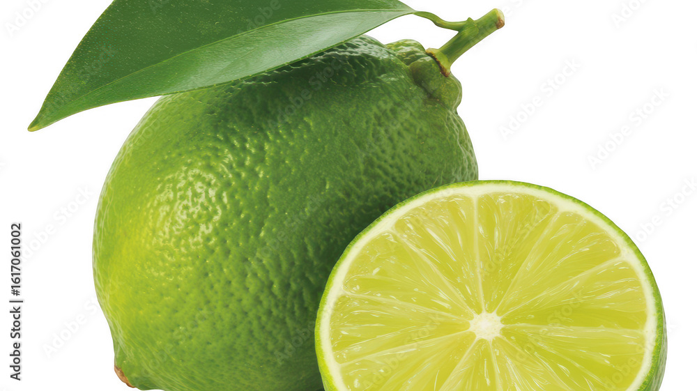 Poster fresh green lime and slice isolated on transparent background