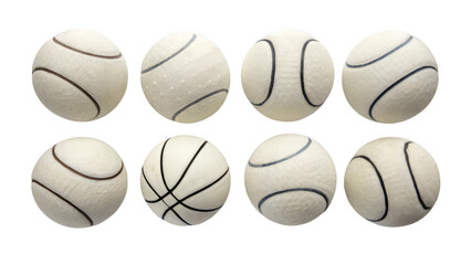 Fototapeta premium Eight white easter eggs decorated with black lines isolated on transparent background