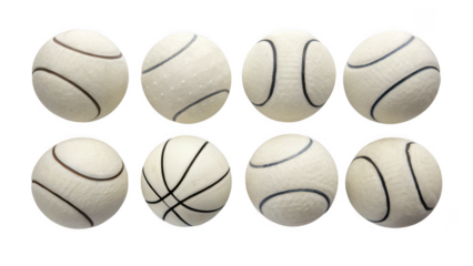 Eight white easter eggs decorated with black lines isolated on transparent background