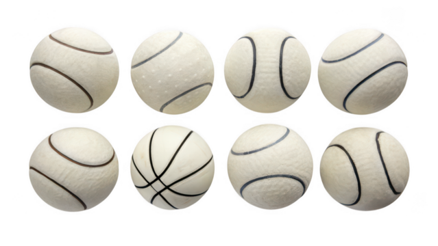 Eight white easter eggs decorated with black lines isolated on transparent background - Powered by Adobe