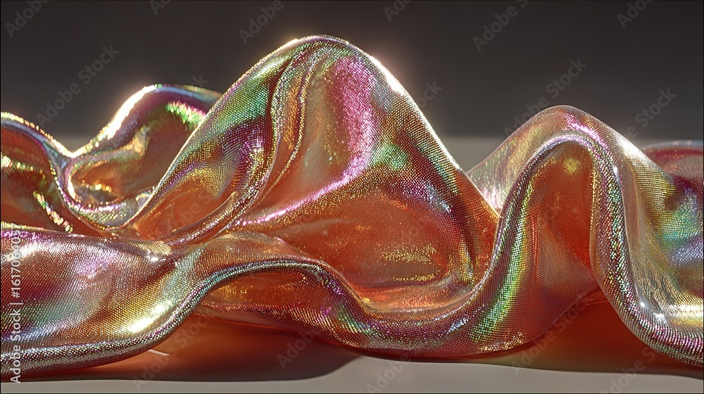 Poster iridescent fabric waves: abstract texture with shimmering light and color