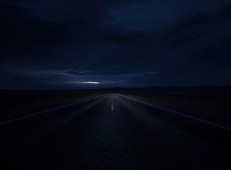Naklejka premium Empty highway at night under stormy clouds