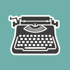 Vintage Typewriter Illustration with White Outline and Keys.