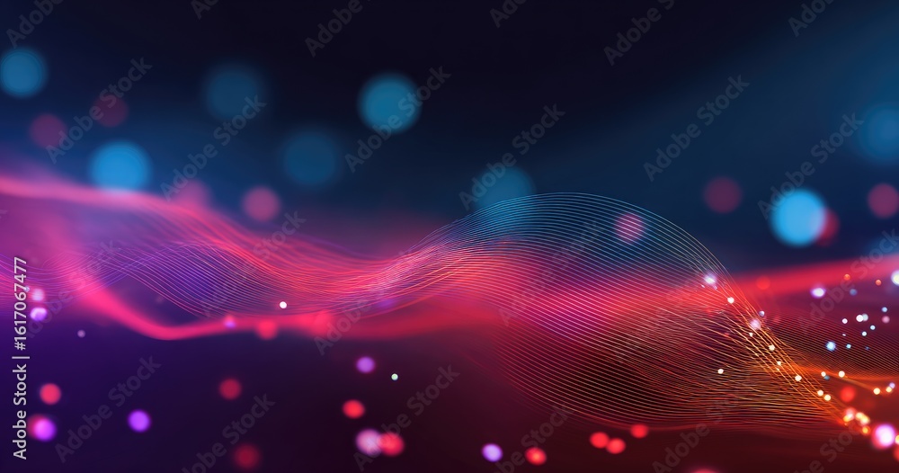 Poster abstract digital art with flowing lines and glowing particles