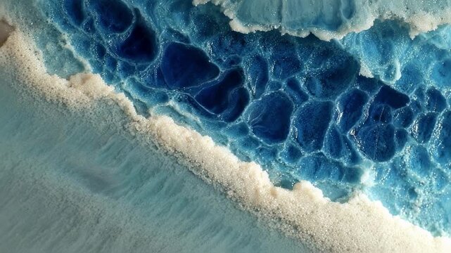 Timelapse of bluehued fluid gradually spreading and expanding in soft tissues interstitial areas demonstrating edema progression.