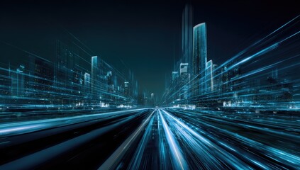 Futuristic city at night with motion blur