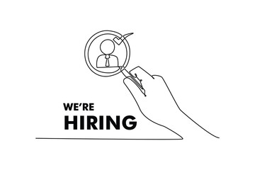 Human Resource Management and Recruitment. Recruitment concept. Single line draw design. Vector graphic illustration