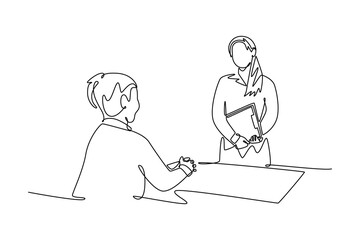 Human Resource Management and Recruitment. Recruitment concept. Single line draw design. Vector graphic illustration