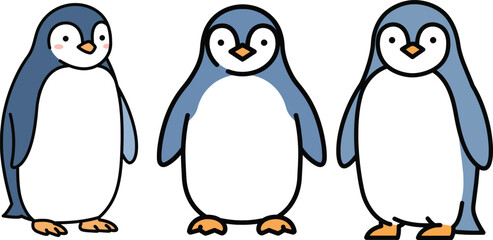cute cartoon penguins standing together on a white background, friendly