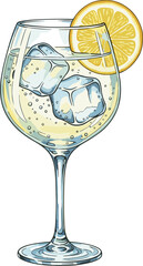 Watercolor illustration of a Gin Fizz cocktail in a tall glass. Cocktail drink watercolor illustration on transparent background.