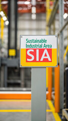 Sustainable industrial area sign stands clearly in industrial environment promoting awareness and commitment to sustainable practices in sia