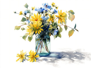 A watercolor scene of a tranquil wildflower bouquet