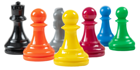 Colorful Chess Pieces on Transparent Background, PNG