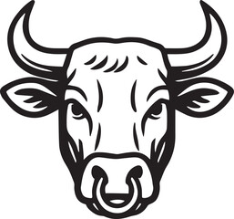 Cow Head Vector – Bold Black and White Illustration with Horns and Nose Ring