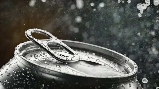 Opened soda can with condensation and steam