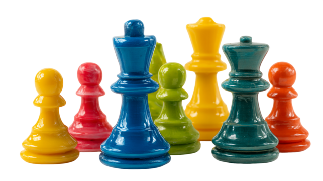 Colorful Chess Pieces on Transparent Background, PNG