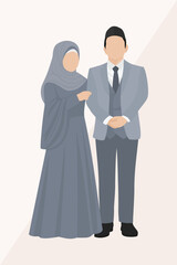 Muslim couple wedding vector with pastel palette and clean background, great for use in romantic Islamic celebration designs, invitations, or branding projects